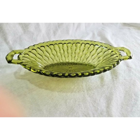 Vintage Dark Green Depression Glass Oval Pickle Dish w/ handles 8.5" long - Picture 5 of 6